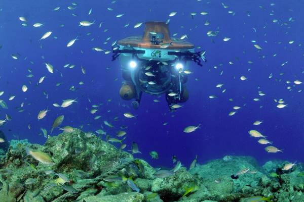 Smithsonian researchers are using this five-person submersible to study the biodiversity of the deep reefs of Curacao in the southern Caribbean. (Credit: Barry Brown, Substation Curacao)